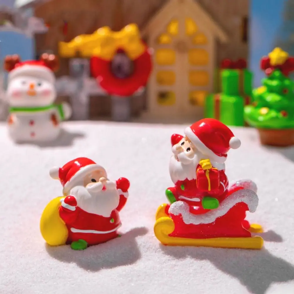 Mini Christmas Figurines Santa Clause Sled House Xmas Tree Miniature Knick-knacks Fairy Garden Dollhouse Ornament