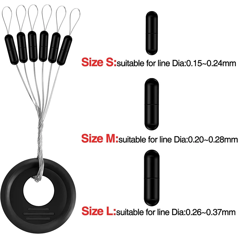 60Pcs 10Set S M L Schwarz Gummi Raum Bohnen Oval Stopper Angeln Bobber Float Wels Flotador Angeln Float folat Linie Stoppt – Detail 6