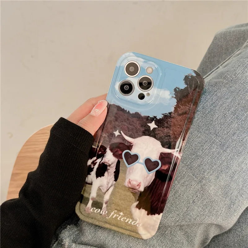 Divertenti occhiali da sole estivi cow friends farm partner art Phone Case per iPhone 15 14 13 12 Pro Max Case Cute Cover morbida antiurto