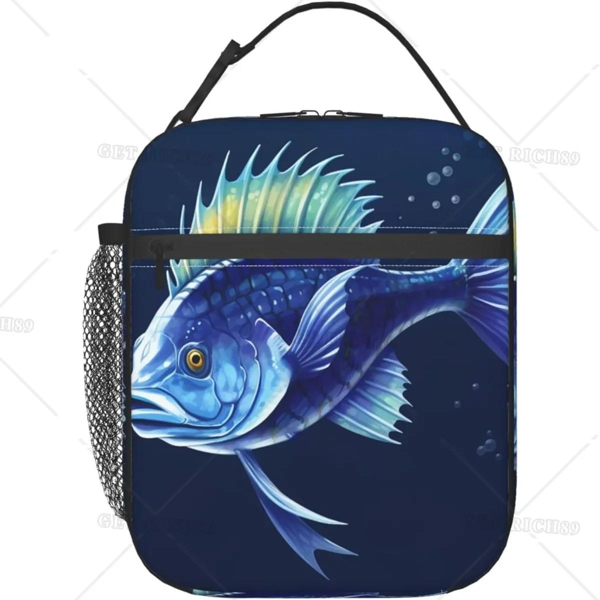

Blue Fish Print Portable Reusable Lunch Bag for Women Men Insulated Lunch Bag Leakproof Cooler Tote for Travel Work Picnic