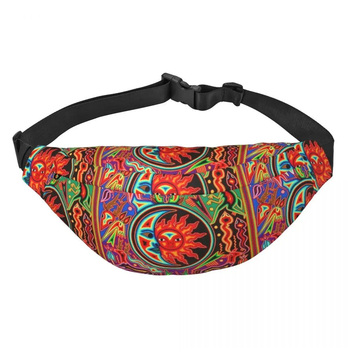 Mexican Sun Crescent Moon Colorful Huichol marsupio donna uomo Sling Crossbody marsupio per la corsa del telefono Money Pouch