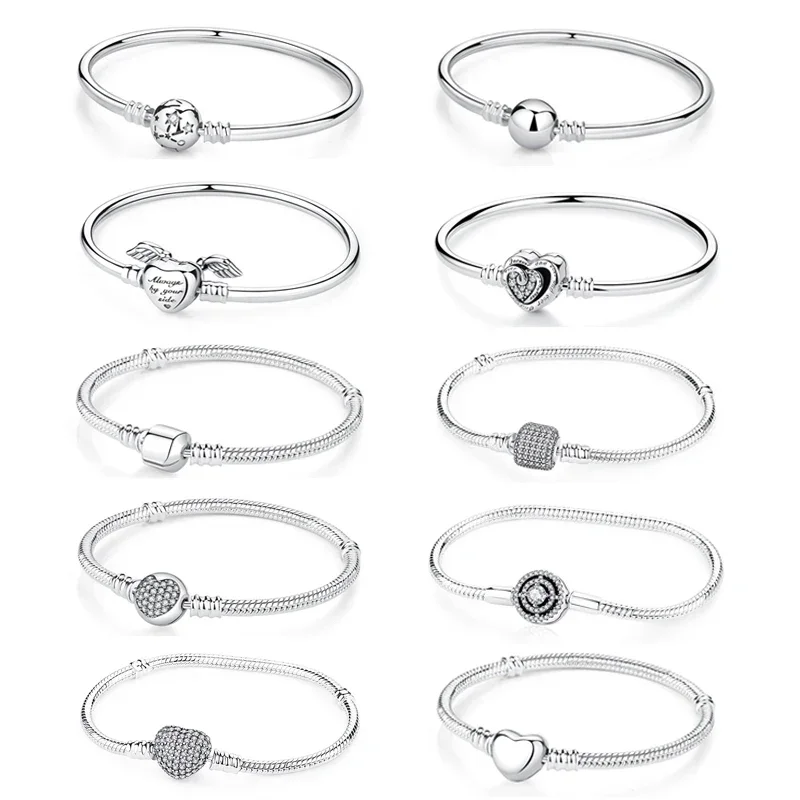 

2024 women fashion Bracelets Bangles Crystal Ball Love Heart Clasp Beads Charms Moments Bracelet For Women DIY Jewelry pulseras