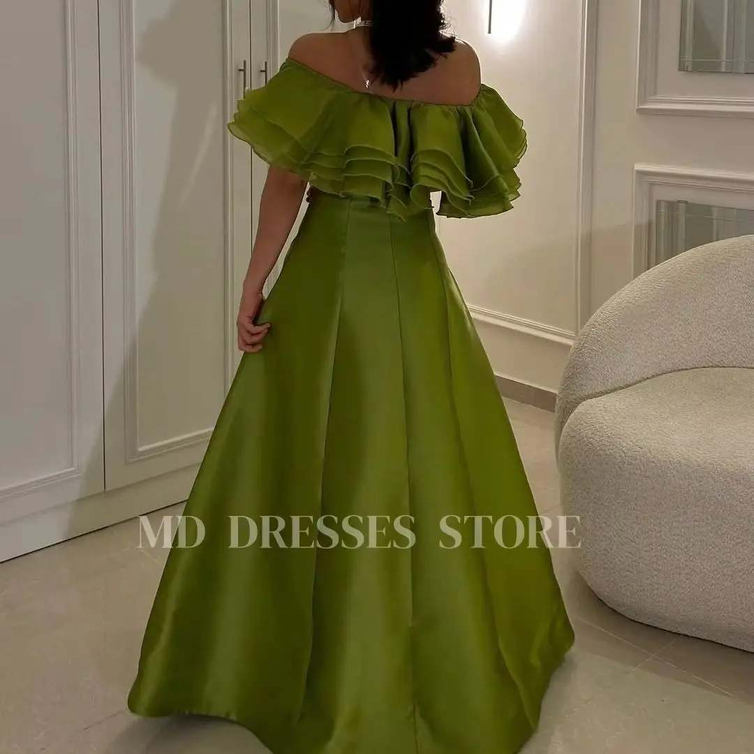 

MD New Elegant Green Satin Evening Gown Sleeveless Off Shoulder Pleat Special occasion Dress vestidos de fiesta customised 2025