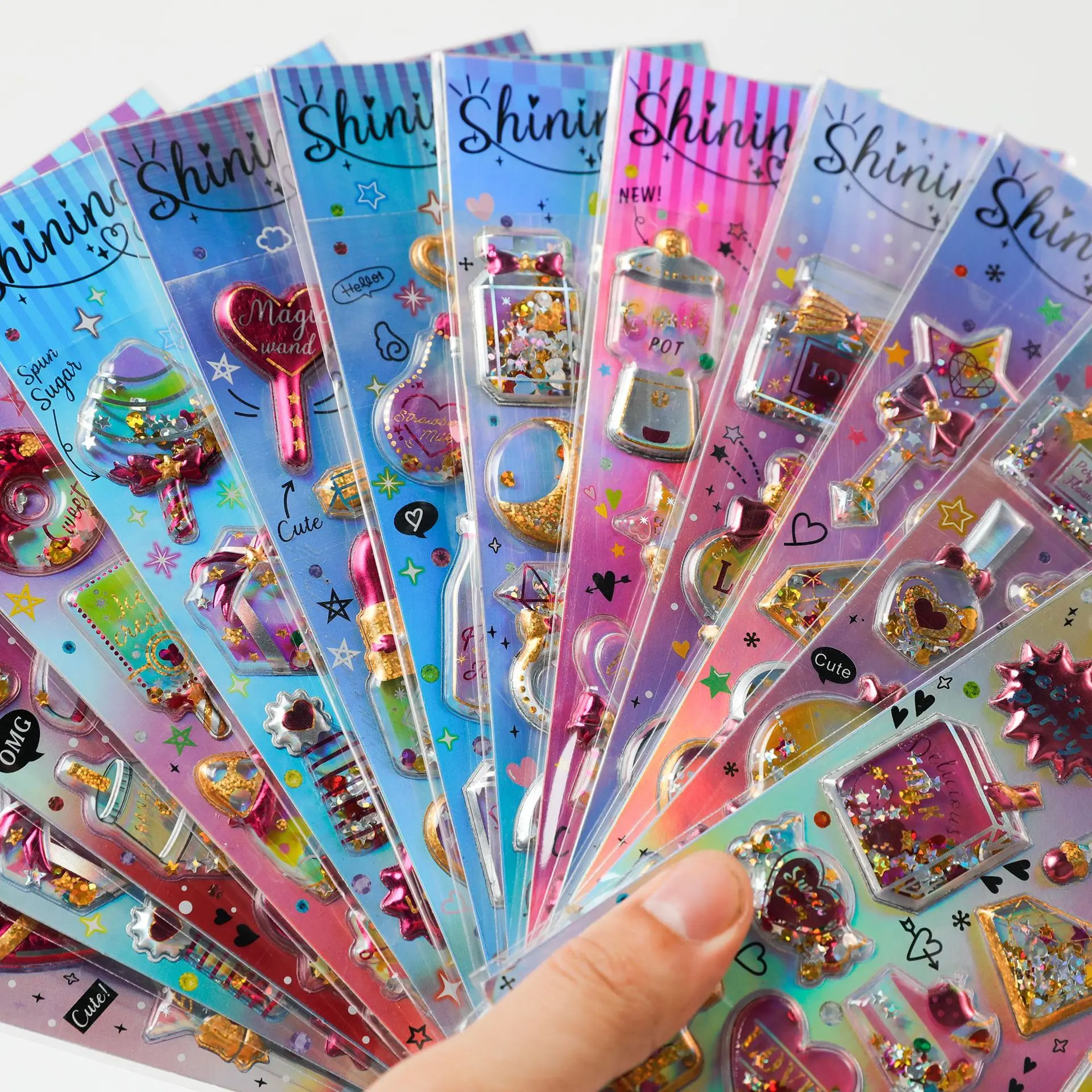 

Shiny Shake Sticker Birthday PATY Shake Sticker 3D Bronzing Sticker Quicksand Three-dimensional Sticker Reward Sticker