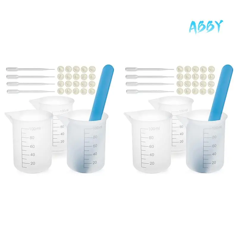 

ABBY-6X Silicone Measuring Cups Kit With Silicone Popsicle Stir Stick, Pipettes, Finger Cots For Epoxy Resin Mixing, Molds
