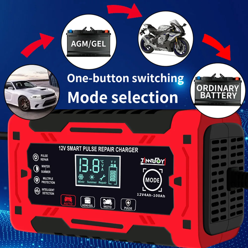 Battery Charger Power Pulse Repair LCD Display12V 6A Fully-Automatic Smart Fast Charger Electric Devices Battery Powered Car