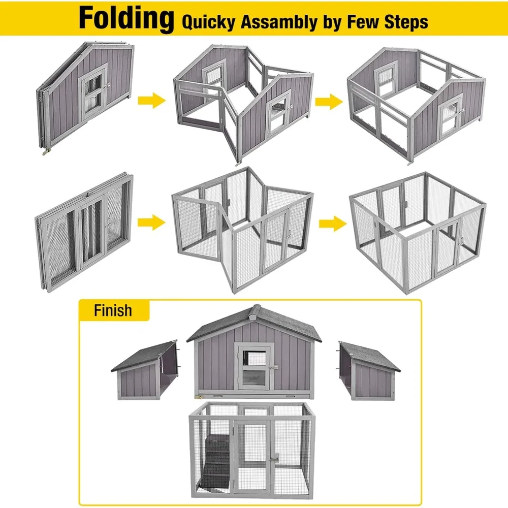 Portable Chicken House Easy to Set Up by Few Steps Wooden Poultry Cage with Large Nesting Box,Multi-Levels