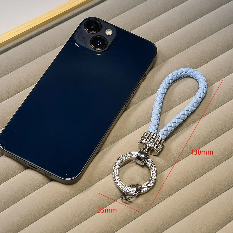 1PC PU Leather Braided Woven Rope Keychain Glitter Rhinestones Car  Key Ring For Men Women Multiuse Car Key Holder Charms