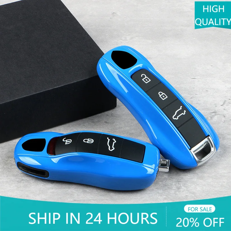 NEW1 Key Case Shark Blue For Porsche 718 911 Panamera Cayenne Macan Boxster Cayman Car Key Shell Cover Remote Control Fob Replac