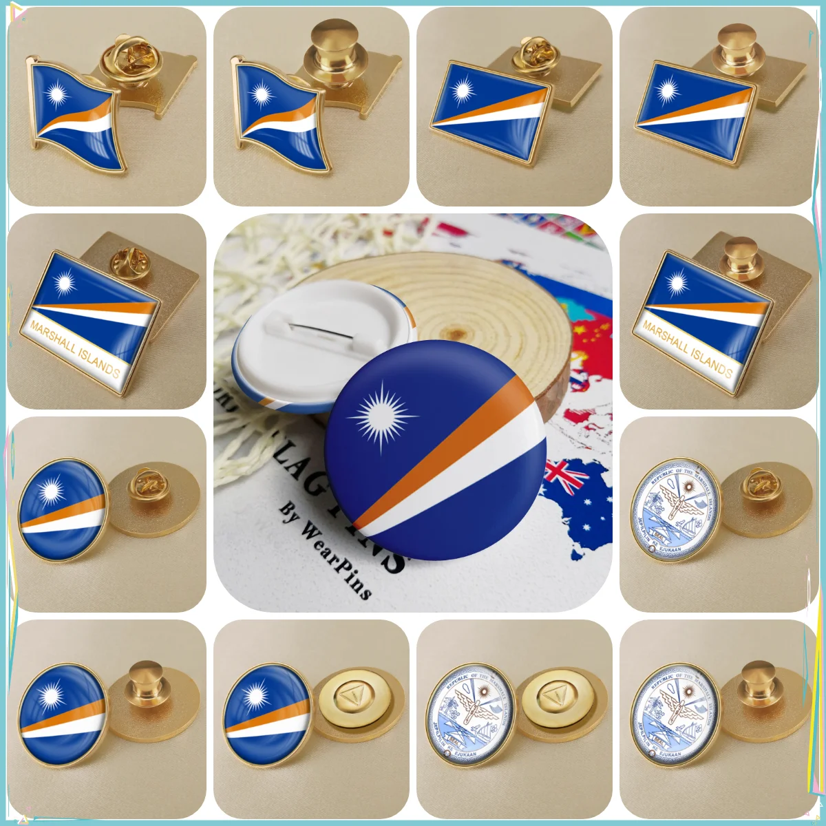 Marshall Islands Flag National Emblem Brooch Badges Lapel Pins