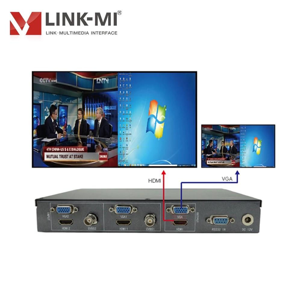 

HD 1080p 2x1 HDMI+VGA+CVBS Video Multiviewer with Remote, Front Buttons, RS232 Support Switching, Fenestration, Superposition