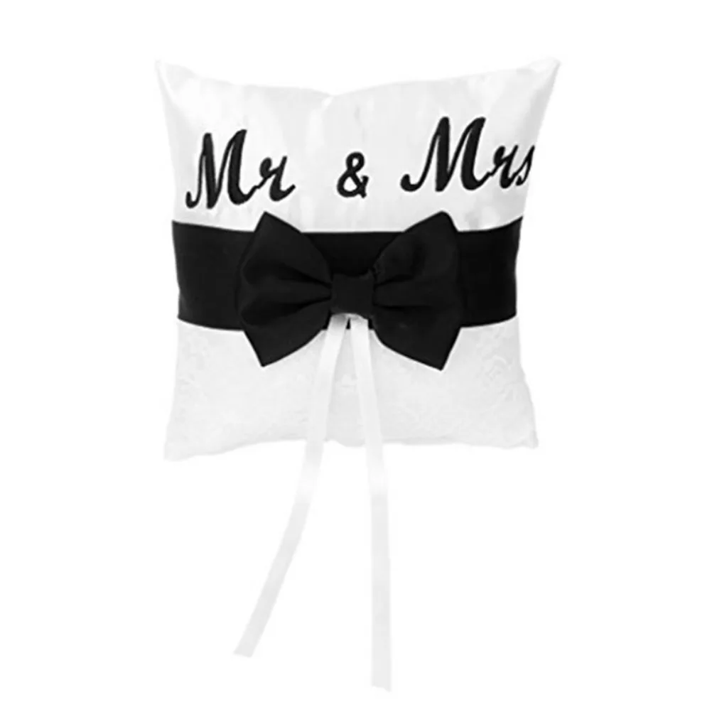 

Satin 15x15cm White Black Matte Bow Mr Wedding Ring Pillow Mrs Mr Mrs Satin Wedding Ring Pillow DIY