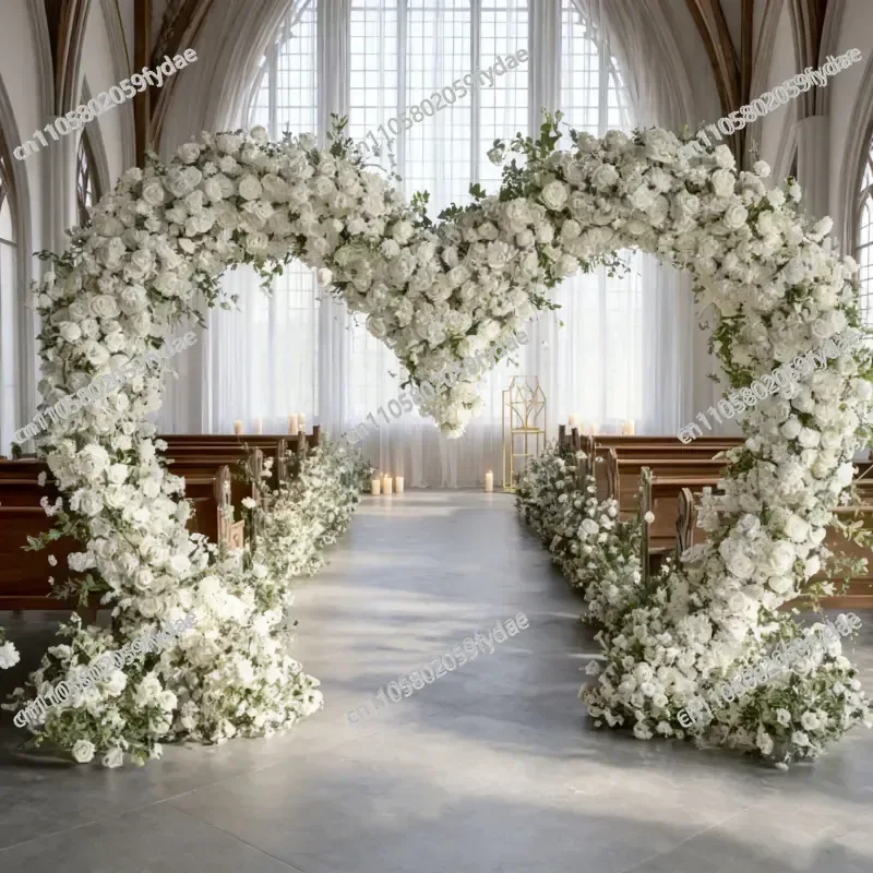 New Heart-shaped Wedding Floral Arch for Mall Window Displays, Faux Flowers, Wedding Hotel Decoration Items, Heart-shaped
