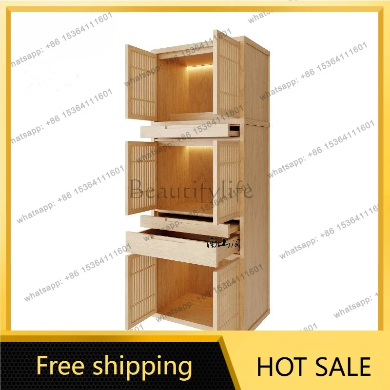 YJ Three-Tier Solid Wood Standing Altar Cabinet New Chinese Style With Door Household Shrine For Guanyin God of Wealth Landlord