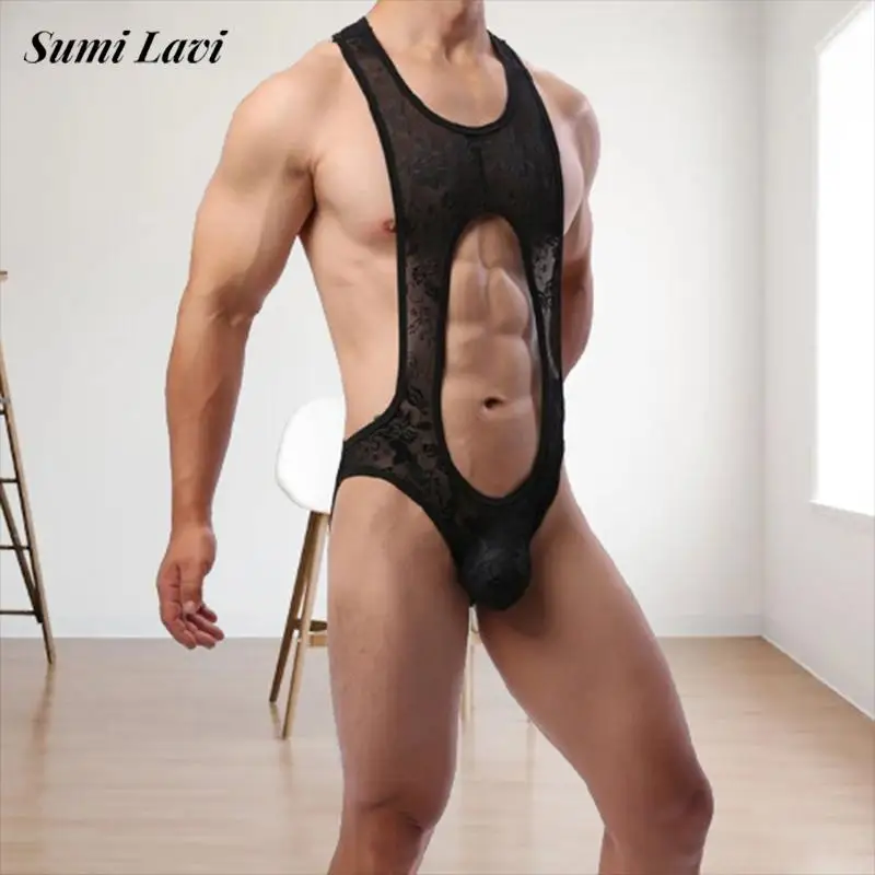 

Весенне-летние сексуальные мужские пижамы, прозрачные сетчатые комбинезоны для мужчин, одежда для сна, прозрачный кружевной облегающий костюм