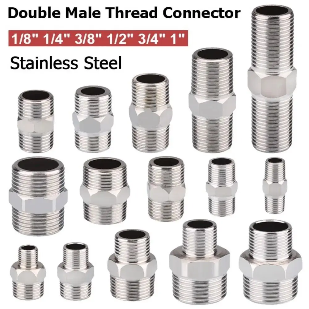 1PC Male Thread Hex Nipple Union 1/8 1/4 3/8 1/2 3/4 Stainless Pipe Fitting Connector Water Oil Air Thread Adapter Connector