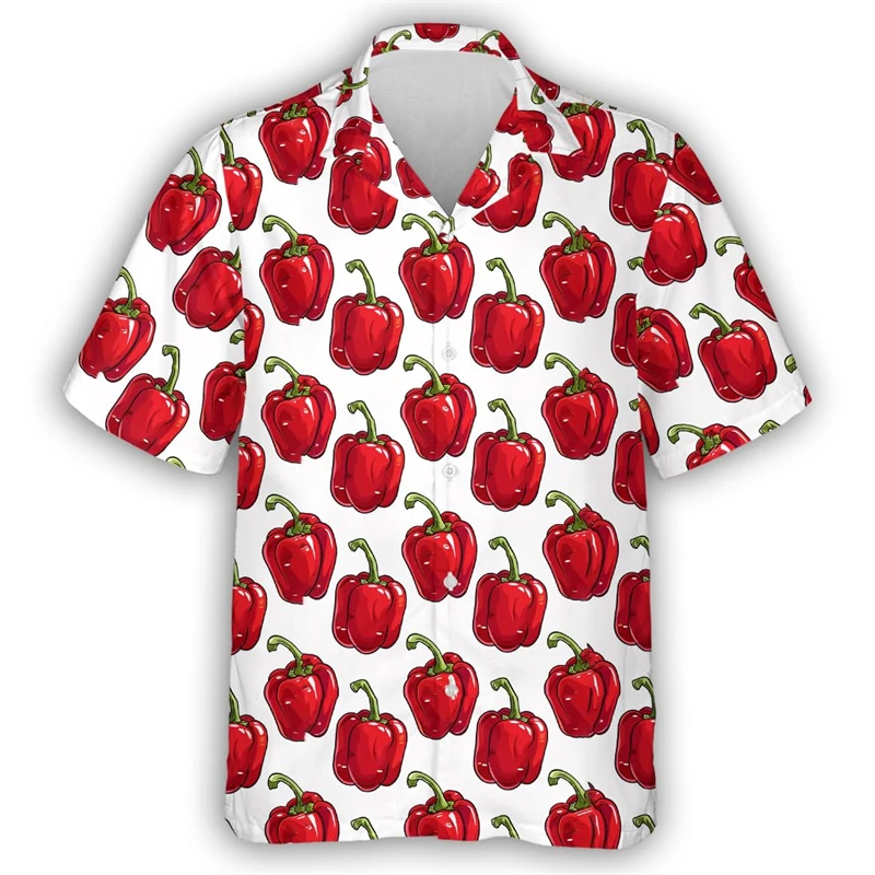 Homens Frutas Vegetais Chili Cenouras Camisas gráficas, Vegan Chef Tomates Couve-flor Praia Camisa, Moda Masculina Streetwear