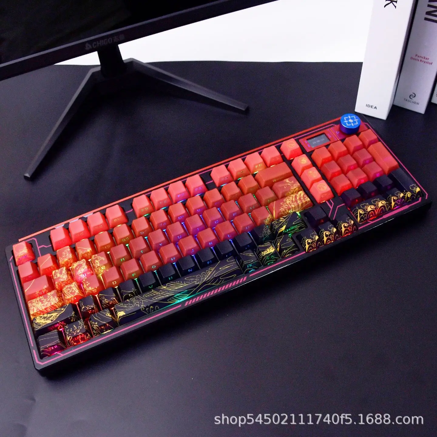 

Ukiyo-E Gold Red Side-Engraved Translucent PBT Keycaps Customizable for 61/68/75/87 Mechanical Keyboards