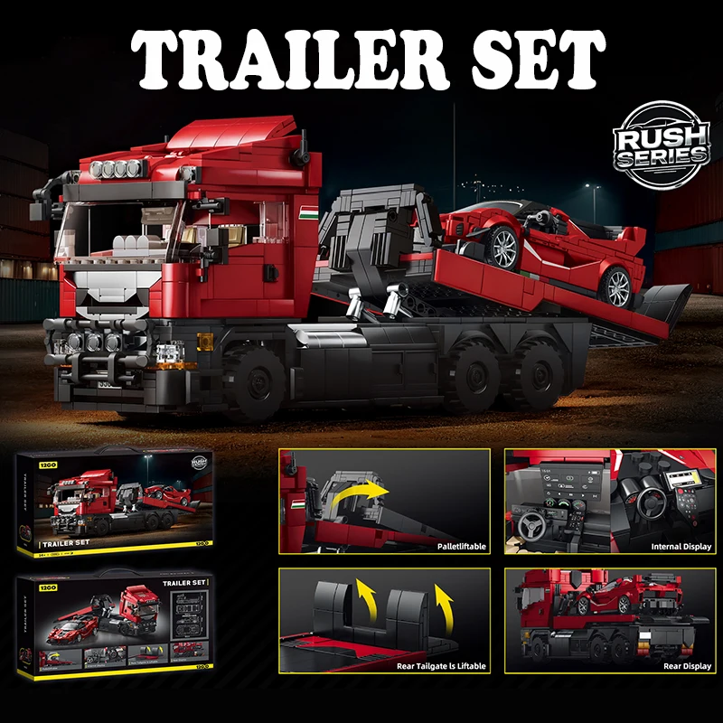 

1728 шт. скандинавский полугрузовик и гоночный гиперкар транспортный прицеп набор строительных блоков-сделай сам модель автомобиля кирпичи игрушка в подарок для детей