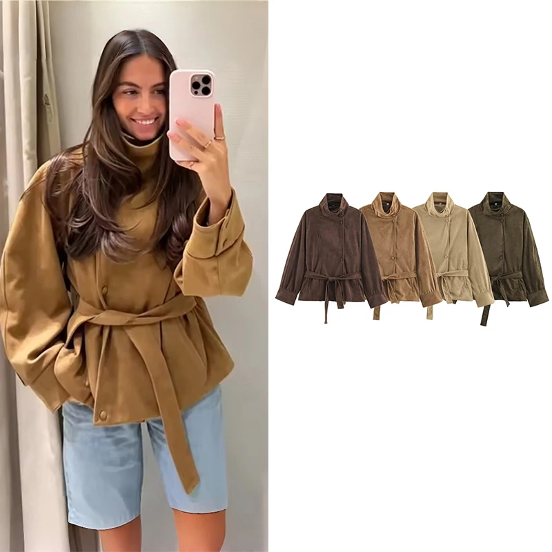 uobioziy 2026 Fall Waist-Cinching Collarless Jacket Classic Style Slim-Fit Cut Jacket with Delicate Button Details Vintage