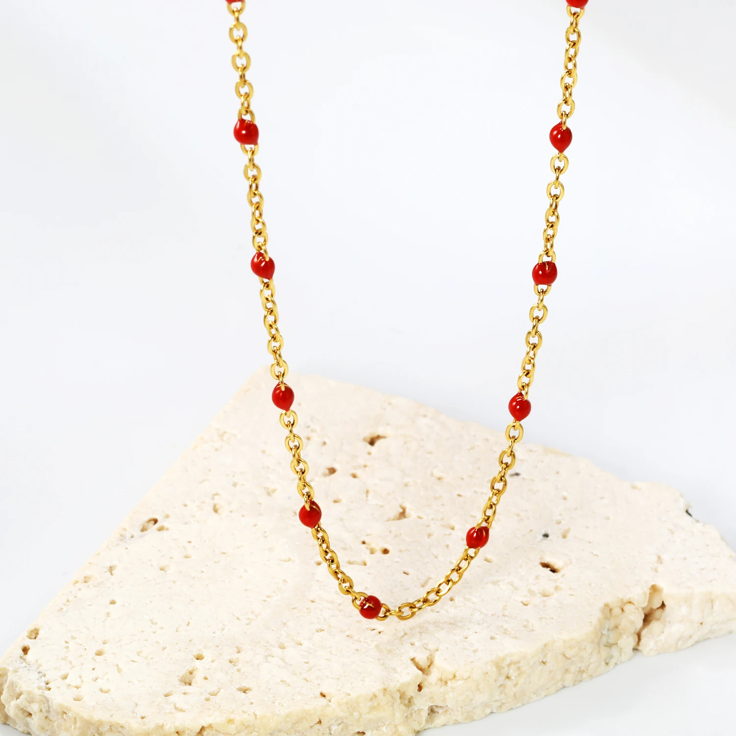 LUXUKISSKIDS Sweet Multicolor Drip-Oil Beads Necklace Women\'s Bohemia Stylish Clavicle Choker Simple Chain Collier Steel Jewelry