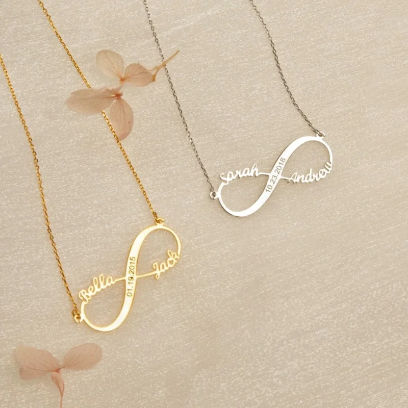 Women's Personalized Infinity Symbol Necklace, Custom Two Names Pendant