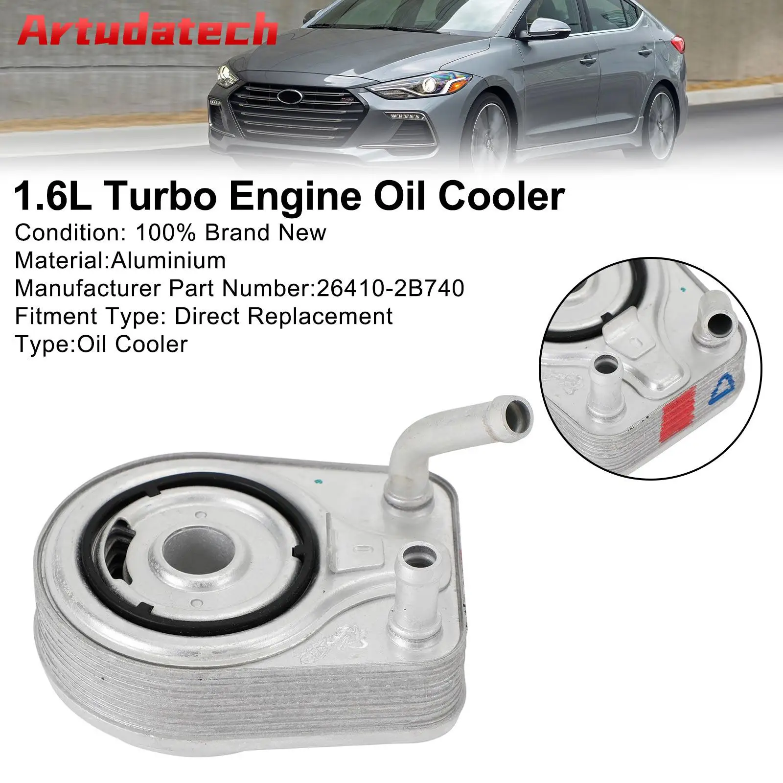 

Artudatech Engine Oil Cooler 26410-2B740 For Elantra Kona Sonata Tucson Veloster 1.6L 2013 2014 2015 2016 2017 2018 2019 2020
