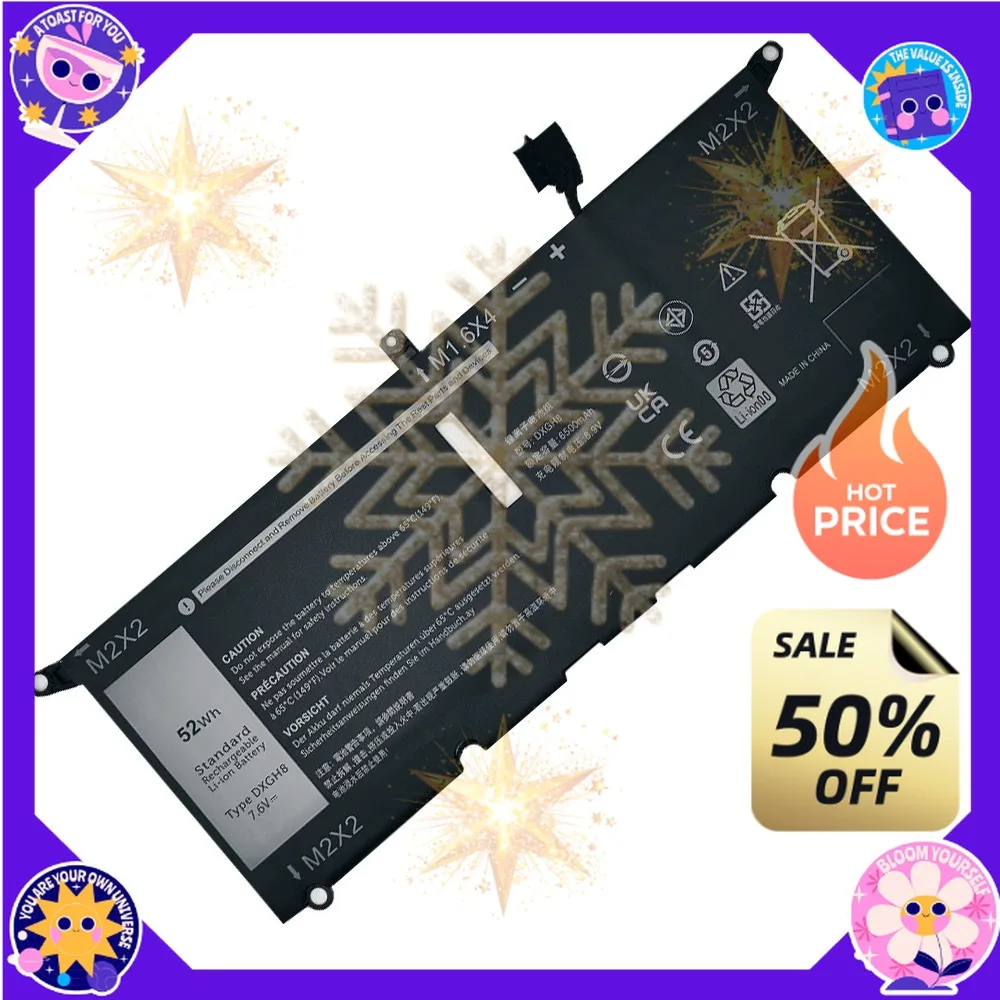 SWZY DXGH8 Laptop Battery for Dell XPS 9370 9380 5390 5391 7490 HK6N5 P82G Battery 7.6V  52WH