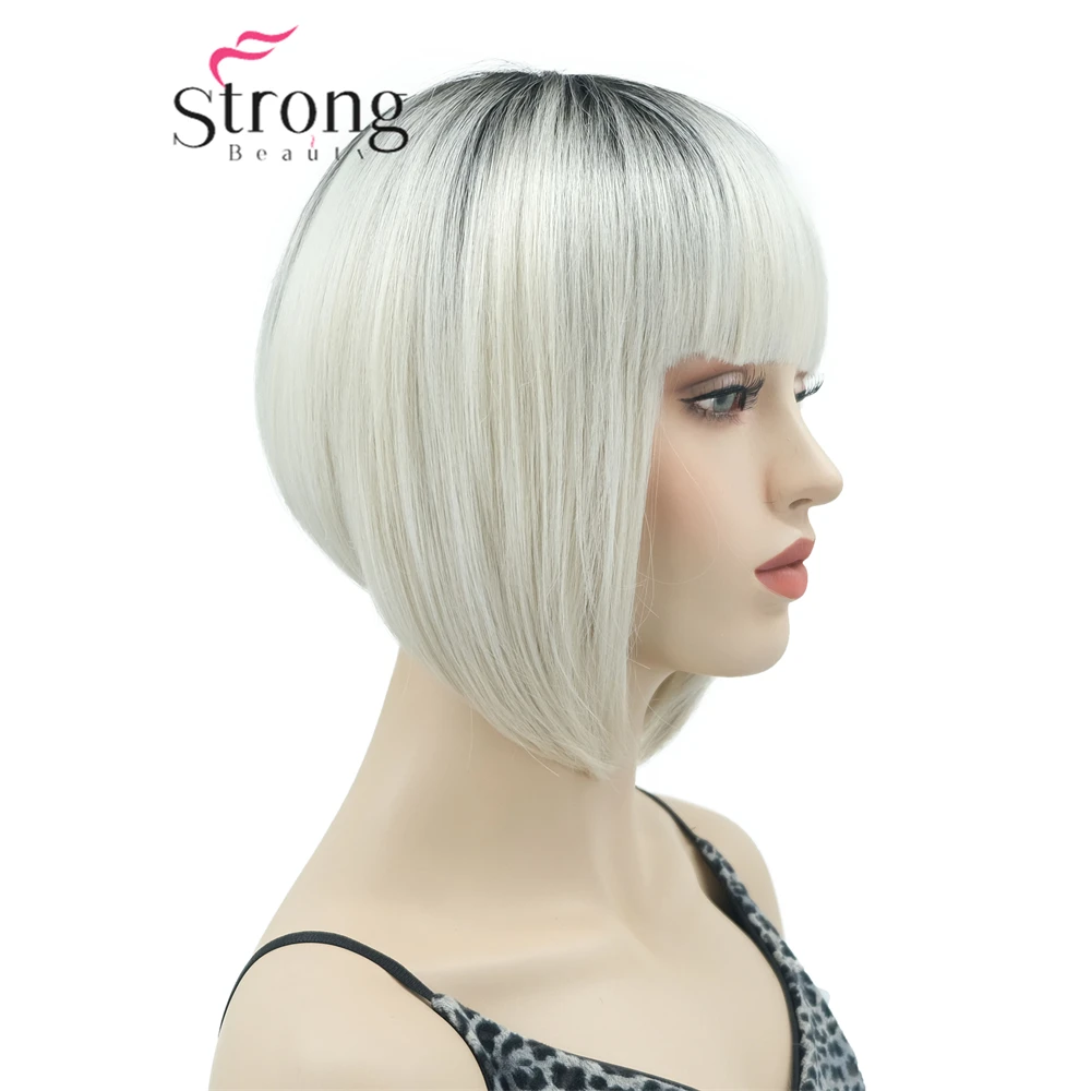 StrongBeauty 10inch Short Bob Wig for Women Blonde Ombre Bob Heat Resistant Full Synthetic Wig for Women