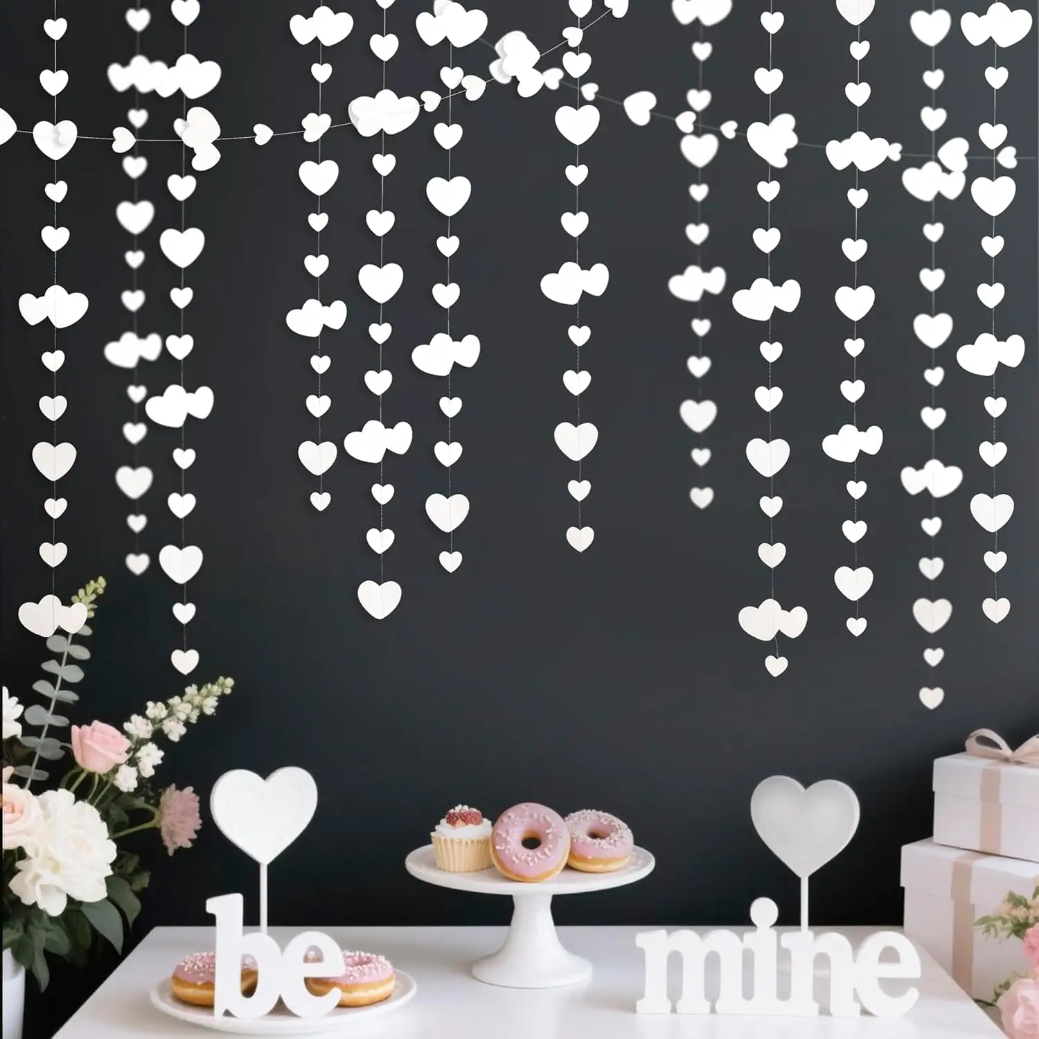 4 m/13 Fuß weißes Liebesherz-Hängepapier-Streamer-Banner für Hochzeit, Brautparty, Verlobung, Junggesellenabschied – Detail 8