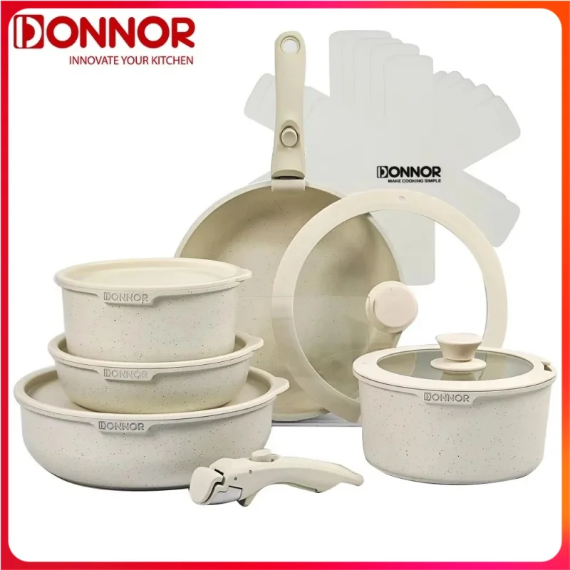 

DONNOR Kitchen Pots and Pans Set Cookware Set Aluminum Pot Set Induction Suitable for Fried Egg Pancakes Safe Non-stick Pot