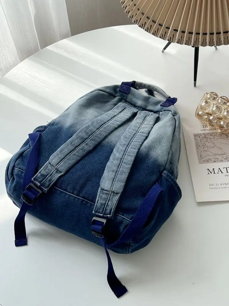 Miyagawa New Niche Korean Version Gradient Washed Denim Backpack Wszechstronne, przenośne plecaki studenckie na co dzień