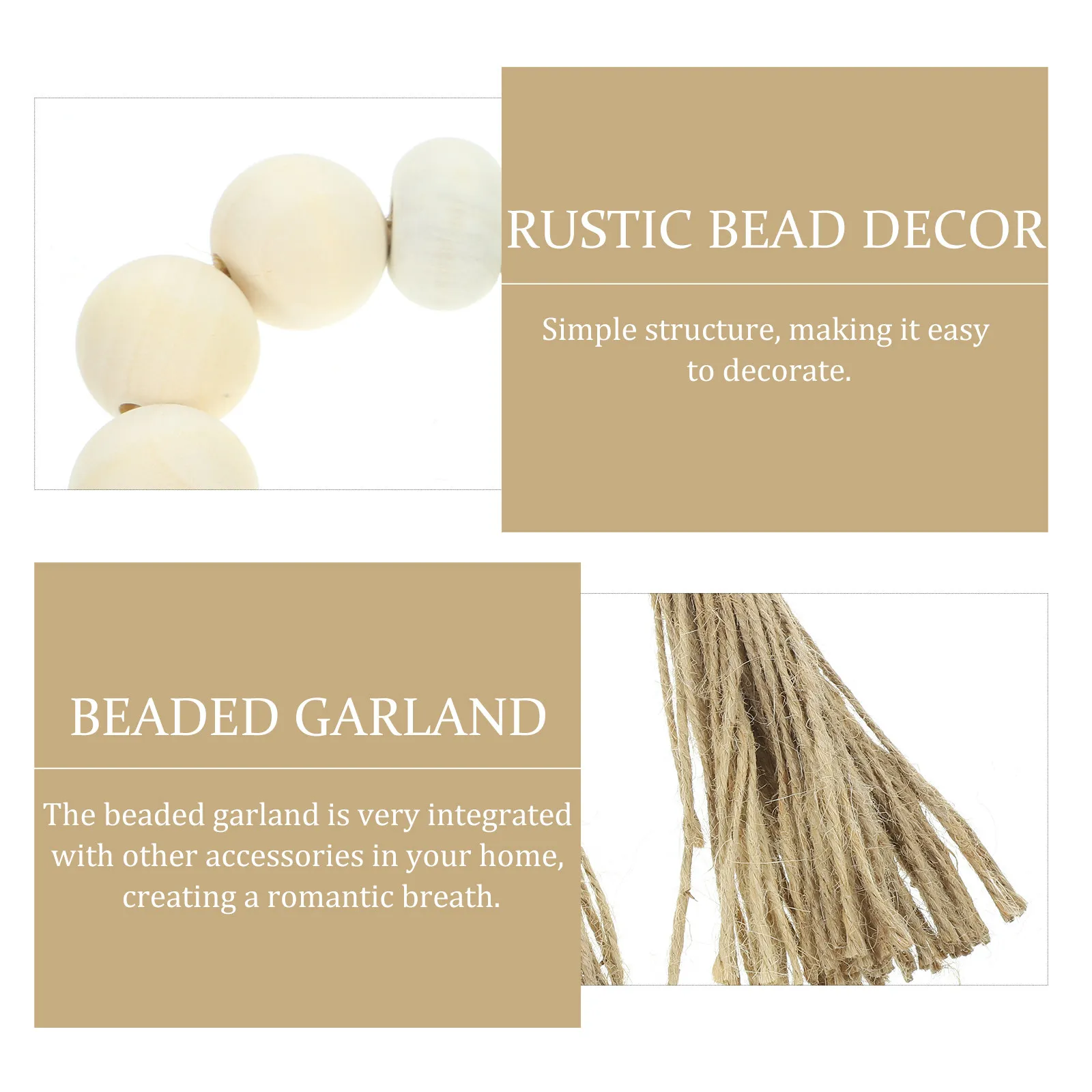 Rustic Wooden Beads Garland Hanging Pendant Decorative Beaded String with Tassel for Home Party Wall Decor Rustic Bead Garland