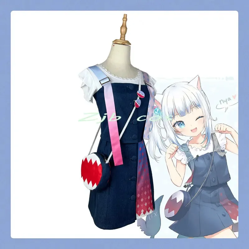 

ss23Gawr Gura Anime Women Cute Shark Costume Halloween Dress Tail Cosplay Full Set