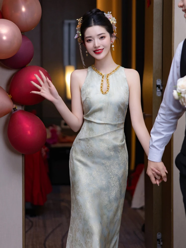 

Элегантное вечернее платье-ципао для женщин, свадебное/помолвочное платье, нарядное платье с бриллиантовым декором, на заказ