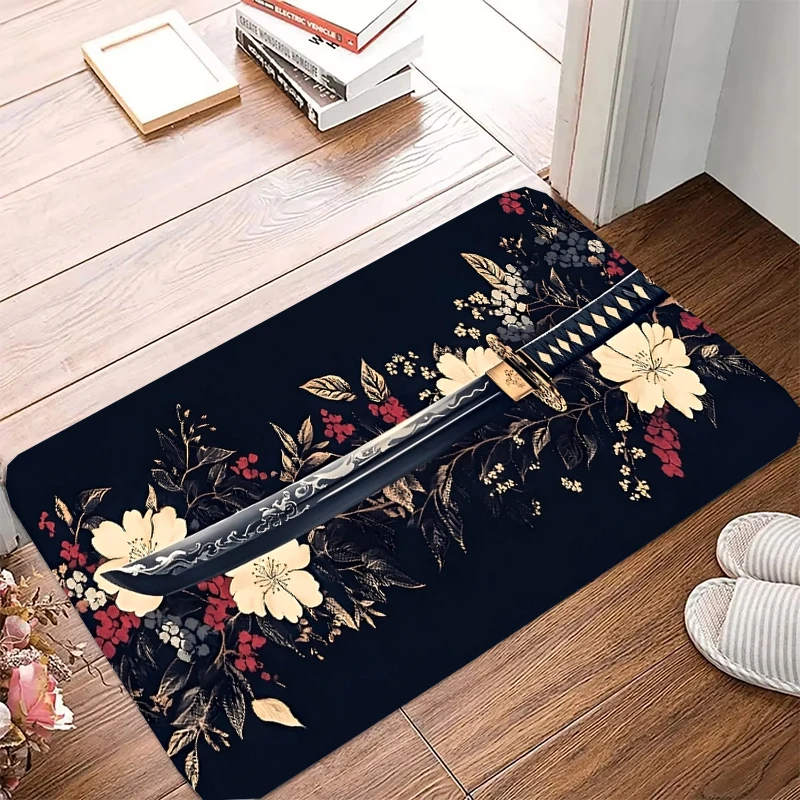 Japanese samurai sword Mat Home Indoor Welcome Cartoon Design Doormat Non-slip Entrance Floor Carpet  Bathroom Bedroom Rug