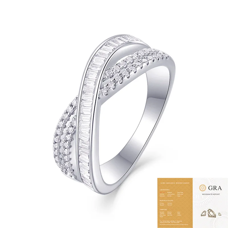 

D Цвет Багет Муассанит Вечность Ремешок S925 Серебряное Кольцо Изысканные Женские Ювелирные Изделия Покрытие Белое Золото Обручальное Кольцо