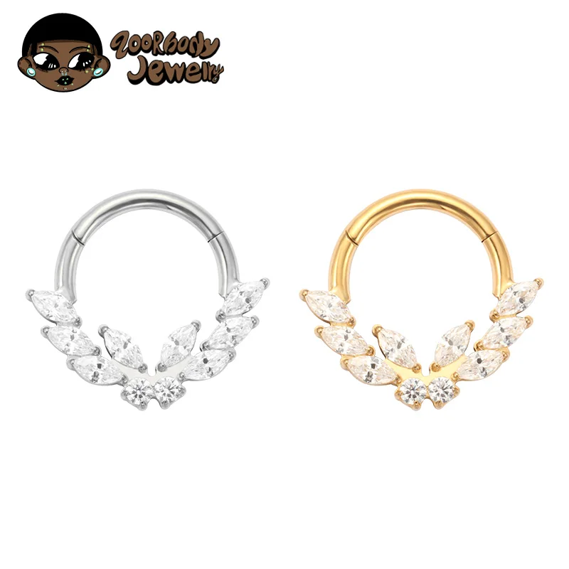 

ASTM F136 Titanium Laurel Butterfly CZ Hinged Segment Nose Ring Piercing 16G Seg Clicker Septum Cartilage Tragus Helix Earring
