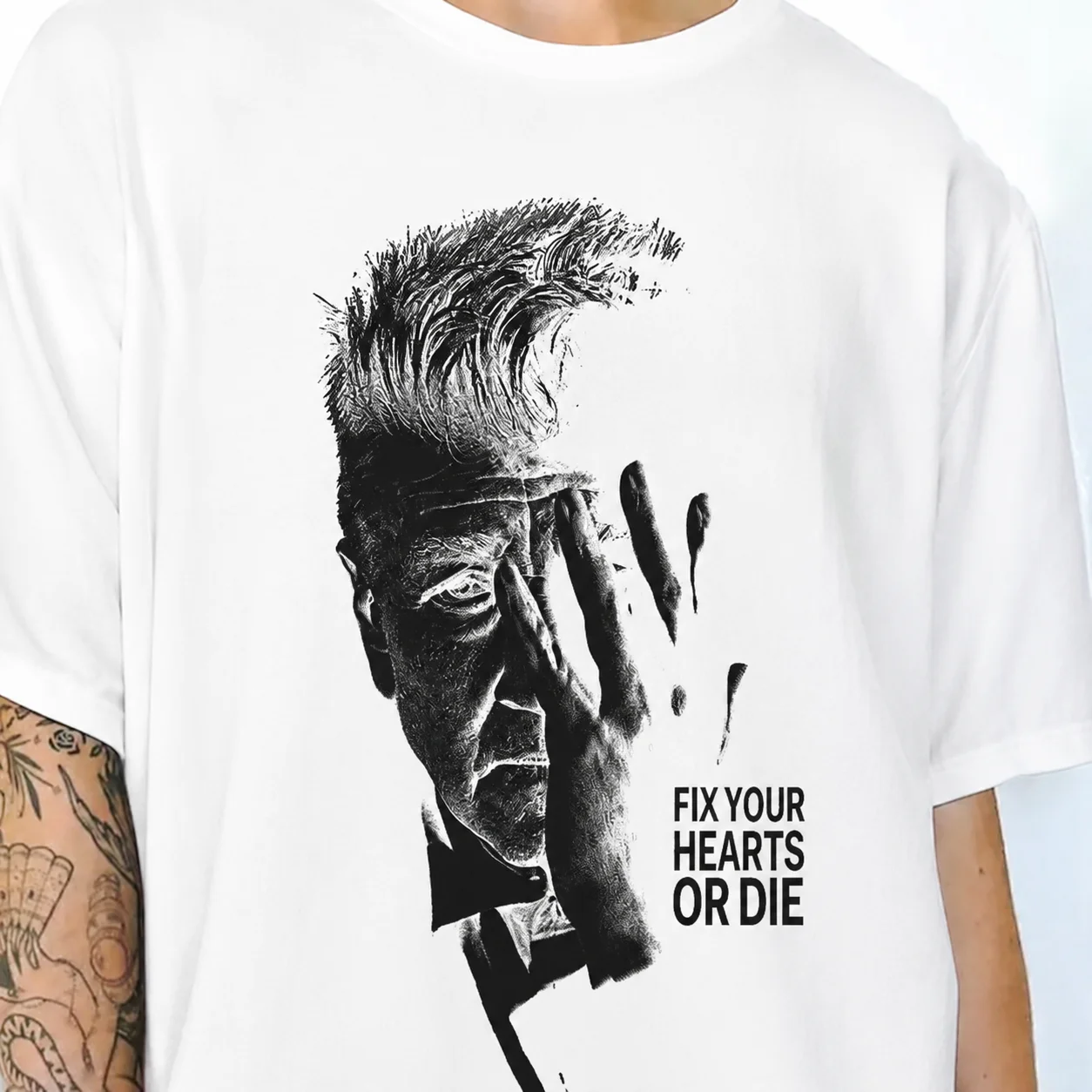 David Lynch Twin Peaks Fix Your Hearts or Die Embroidered Cotton Short-Sleeved T-shirt Men's Clothing Women's Summer T Shirt