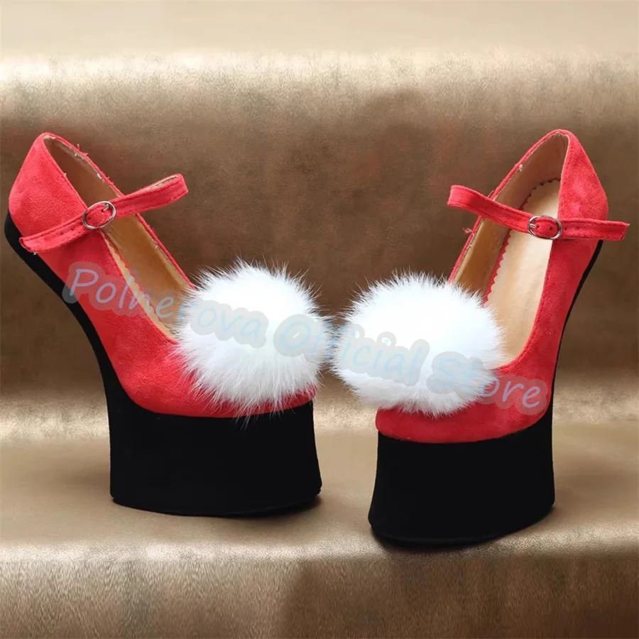 

Милые пушистые туфли-мэри-джейн на платформе с декором в виде шариков, разноцветные, на каблуке 18 см, для женщин, для косплея и праздничных образов