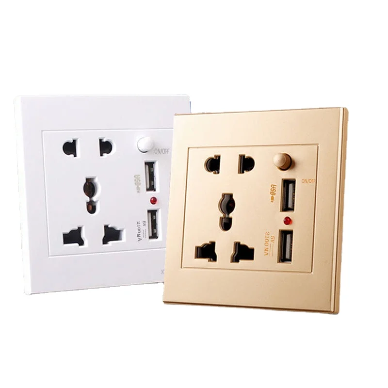 Gold Universal Standard 2.1A Smart USB Wall Socket,British Home Wall Electrical Outlet Mobile Phone Charging with USB 2 Port