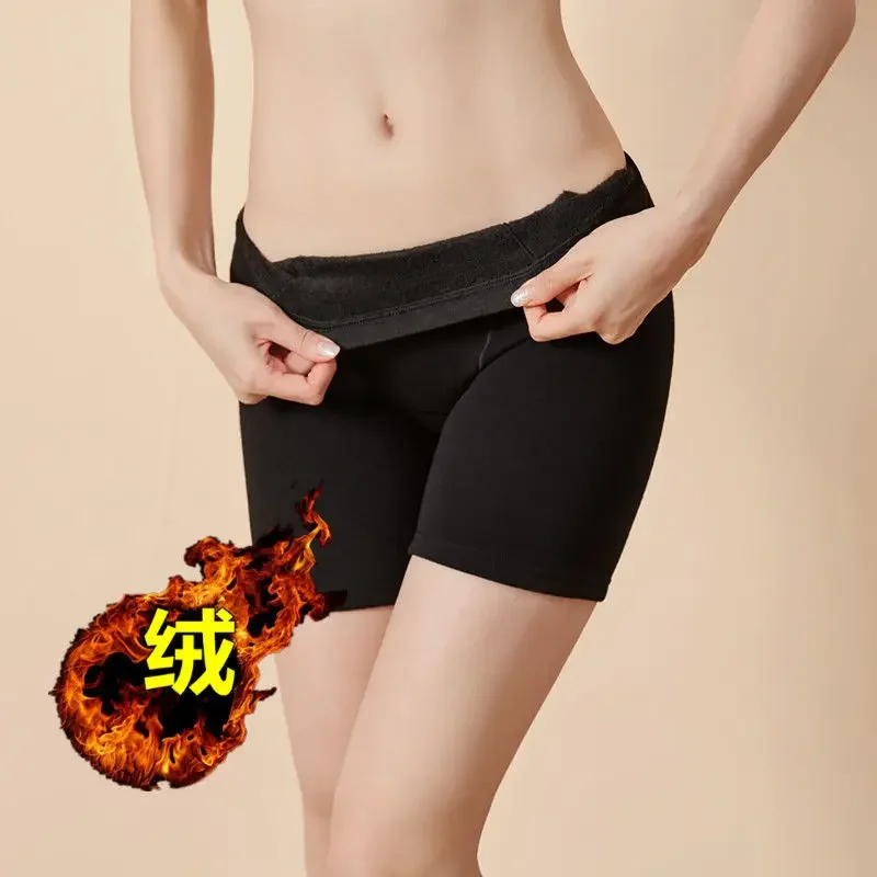 Bóxer cálido de talla grande para mujer, pantalones cortos de seguridad con forro polar, soporte de cintura, Otoño e Invierno