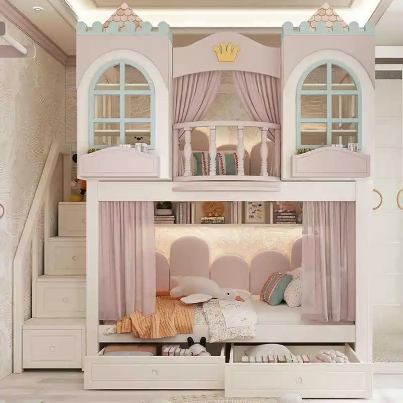 Customizable all solid wood children's bed bunk bed princess castle be d girl tree house high and low child and mother b ed with