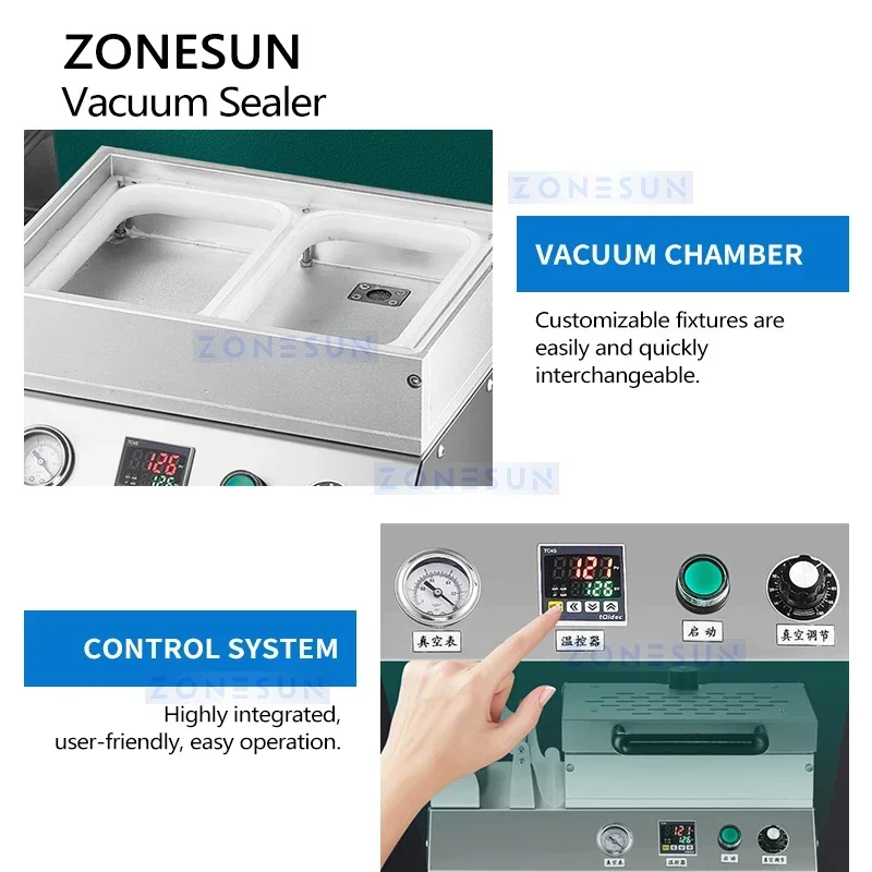 ZONESUN เครื่องซีลถาดสูญญากาศ เครื่องซีลสูญญากาศ เครื่องซีลสูญญากาศอาหาร ZS-VS240