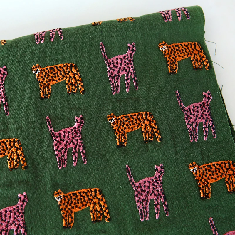 

Cartoon Jungle Iittle Leopard Embroidery Pattern Handmade DIY Thick Iinen Cotton Cloth Clothing Pillow Fabric by the yard