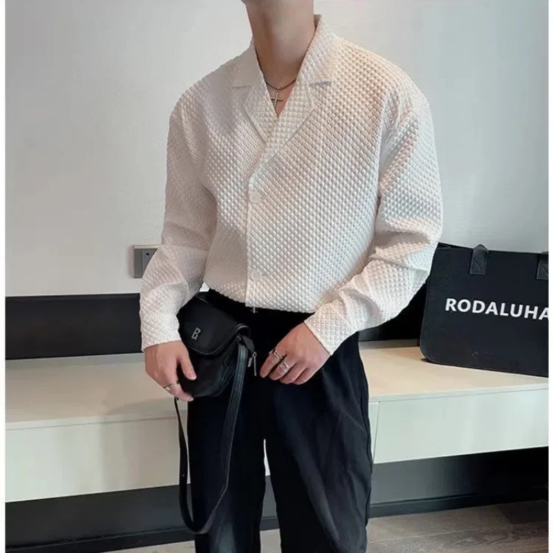 

Spring Autumn New Fashion Tailored Collar Long Sleeve Solid Cardigan Men's Clothing Korean Loose Trend All-match Hip Hop Shirts