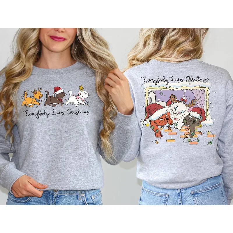 الجميع يحب المملكة السحرية البلوز. عيد الميلاد القط مغامرة ماري البلوز، عيد الميلاد السفر تي شيرت. عشاق ديزني #4