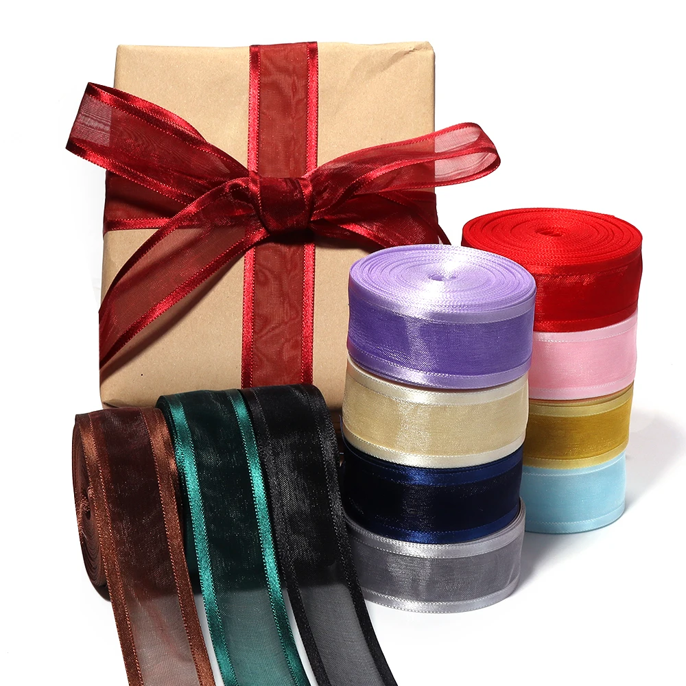 

10 ярдов/лот, 2,5 см, сетчатая лента из органзы, сетчатая рождественская лента, сделай сам, бант ручной работы, цветок для упаковки подарков, украшение для свадебной вечеринки