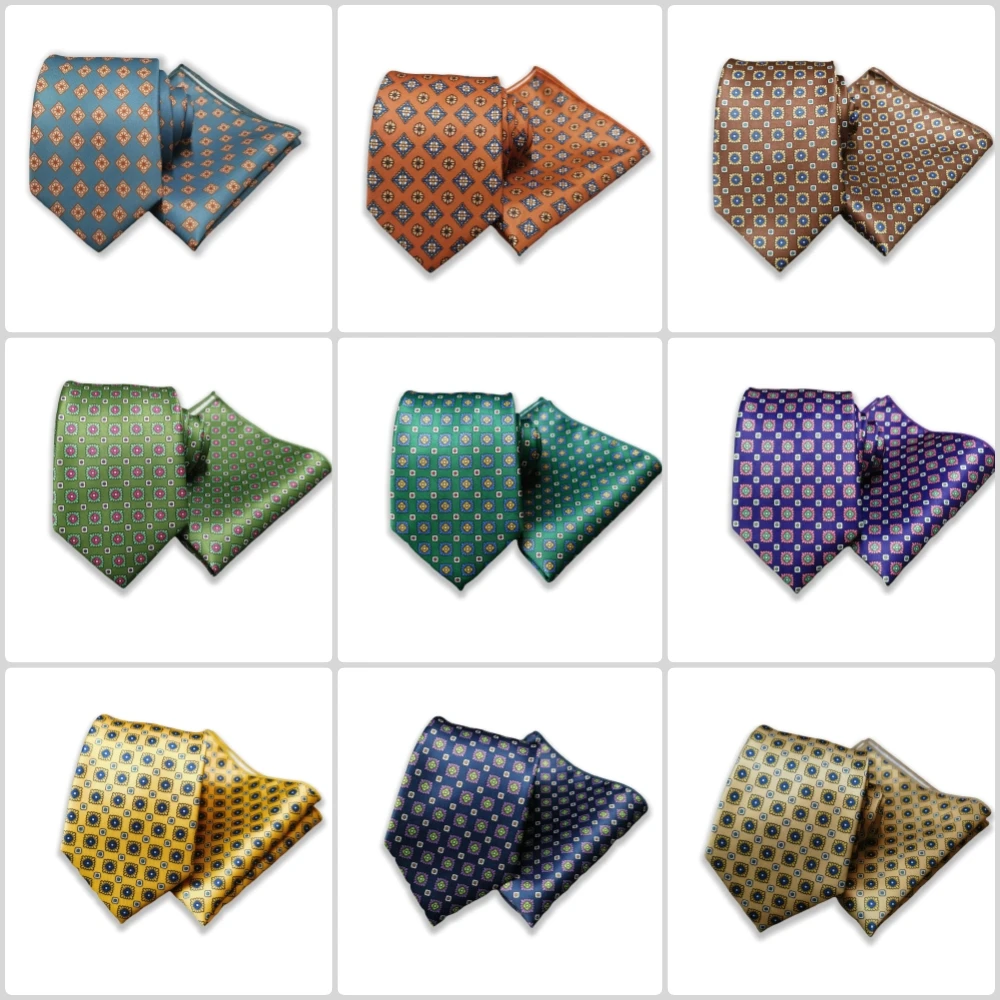 Modische Krawatte für Herren, Einstecktuch-Set mit Box, weiche Neuheits-Krawatte, grün-orange Farbe, Krawatte für Männer, Blumenmuster, Hochzeit, Geschäftsgeschenk