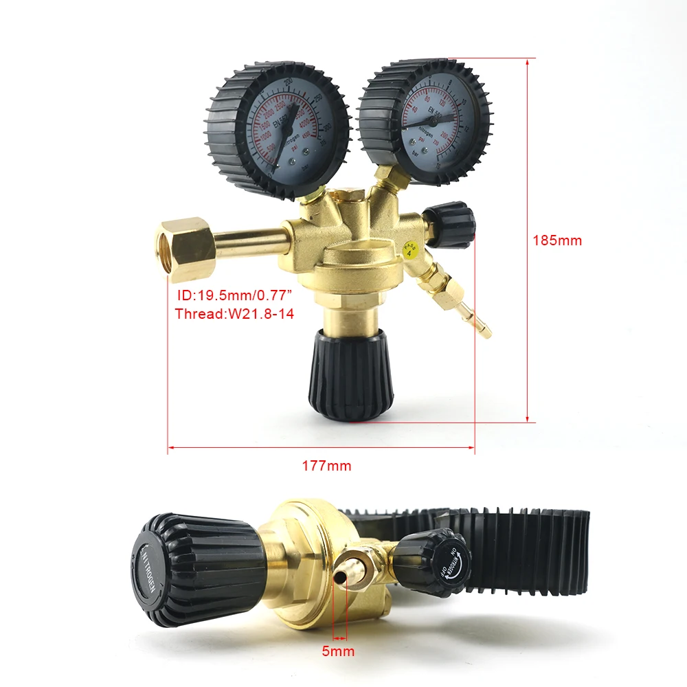 Mosiężny Regulator azotu 0-4500PSI mierniki zawór redukcyjny gazu MAG/spawanie MIG W21.8 gwint